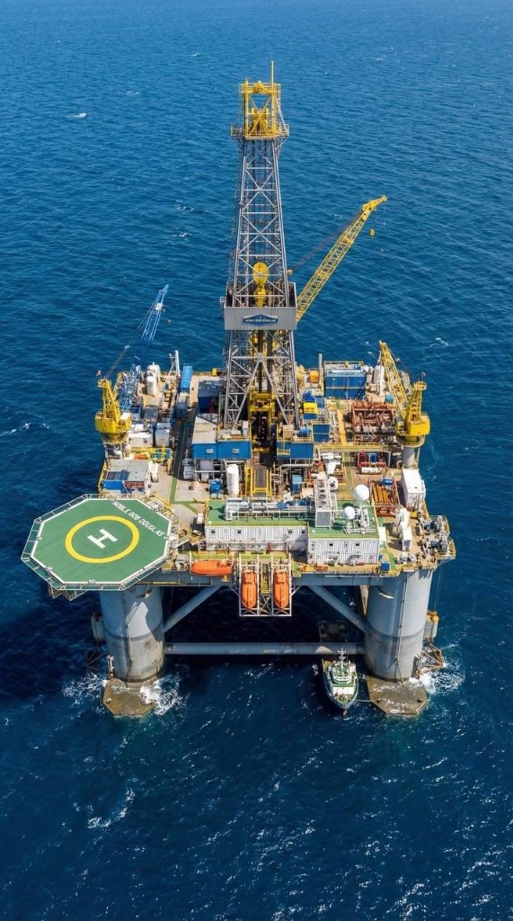 Aerial view of semi-submersible drilling platform